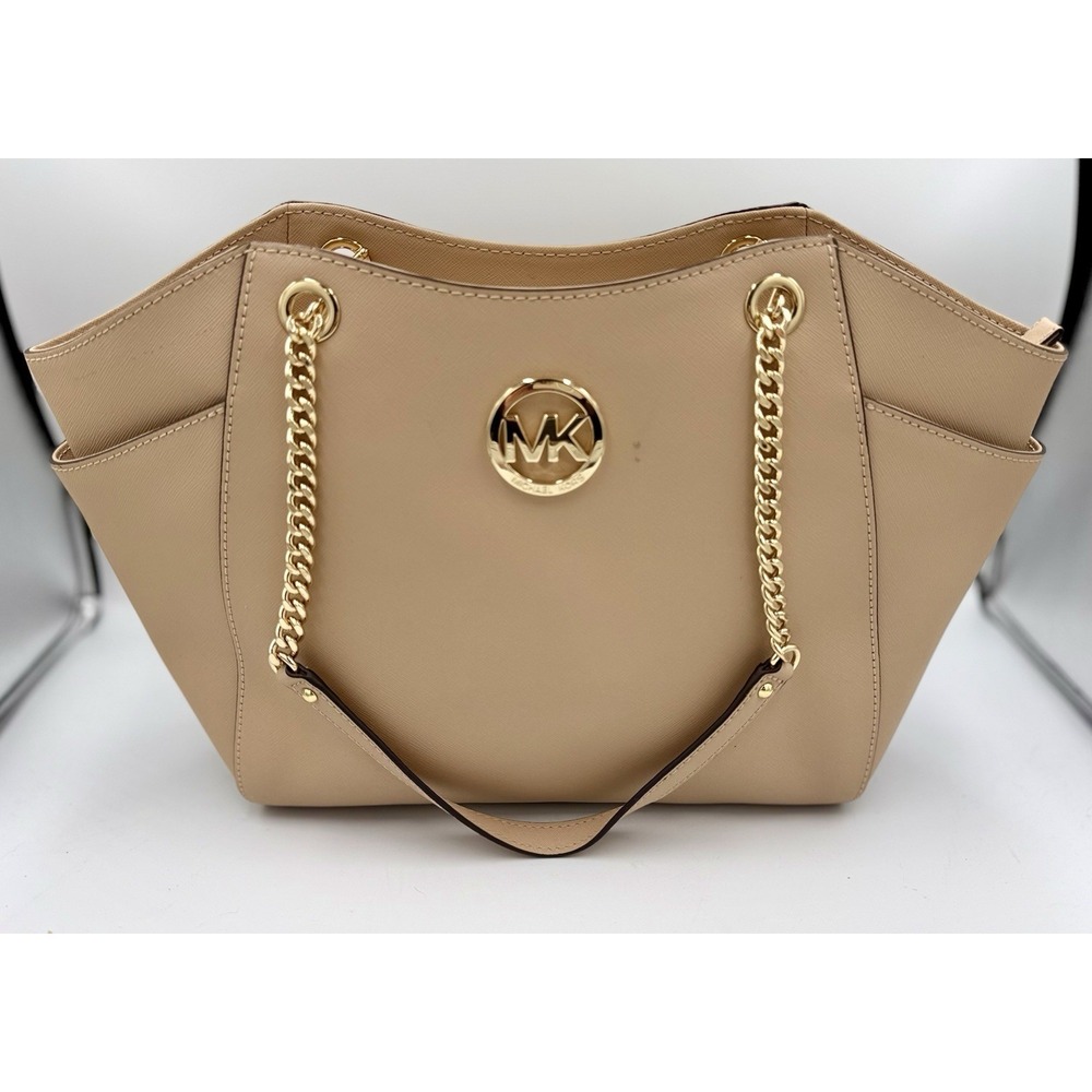 Michael Kors Jet Set Travel Chain Shoulder Tote Oyster MK Signature Handbag NWT
